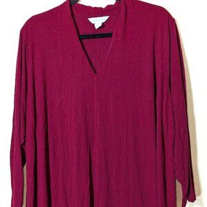 Liz Claiborne Women's Red Burgundy Long Sleeve V-Neck Tunic Jersey Top Size 2X